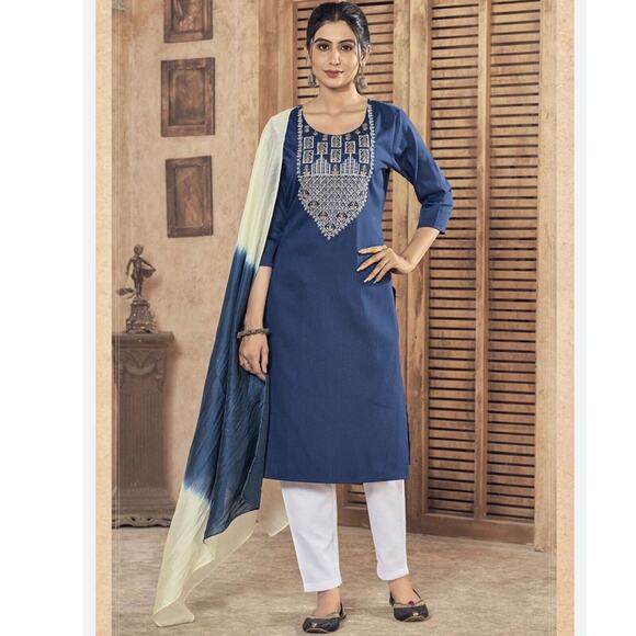 NEW Women’s Traditional Function Wear Viscose Salwar Suit Blue Kurta SIZE M - Picture 1 of 6
